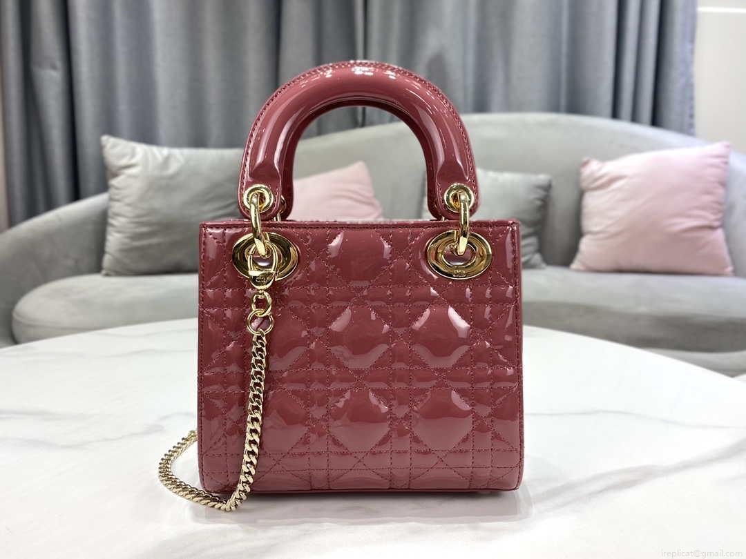 Dior Mini Lady Dior Bag M0505 Hibiscus Powder Patent Cannage Calfskin