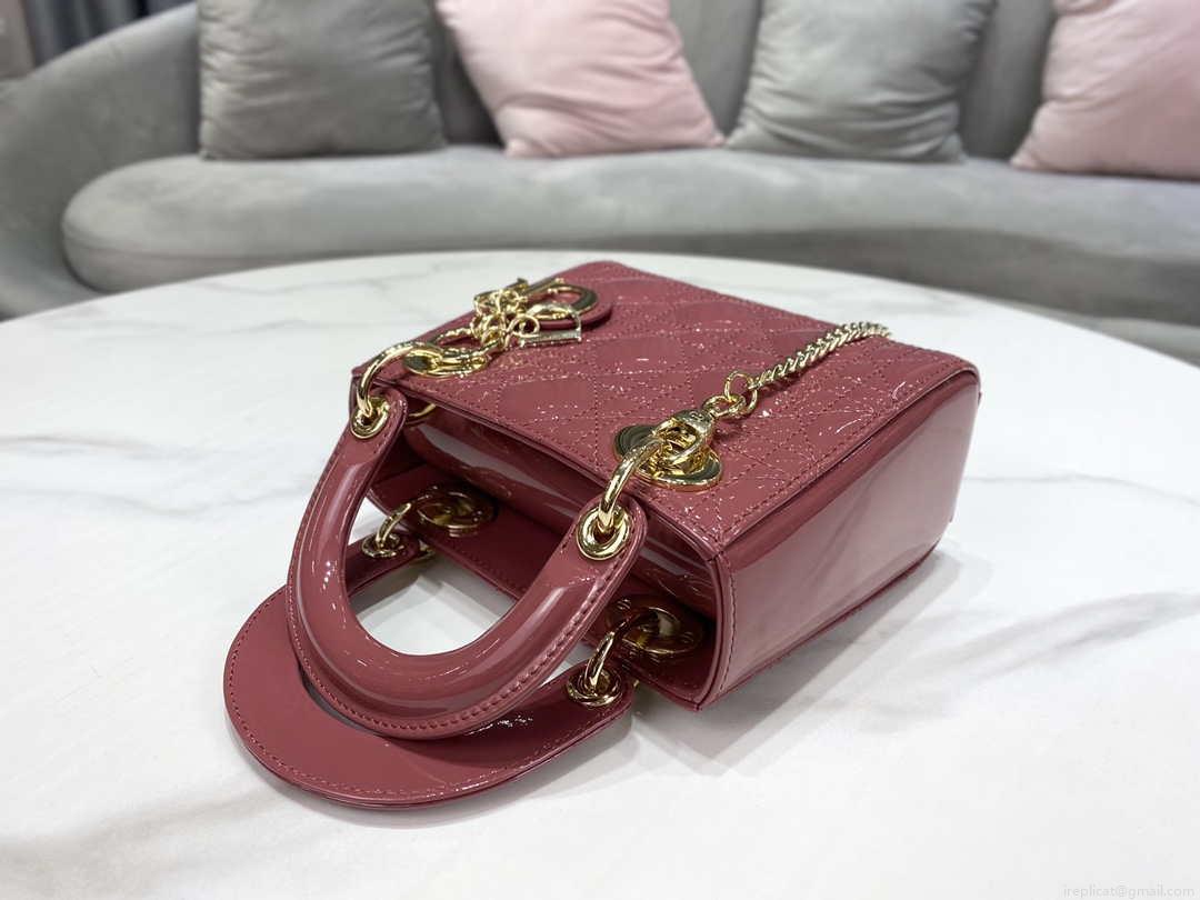 Dior Mini Lady Dior Bag M0505 Hibiscus Powder Patent Cannage Calfskin