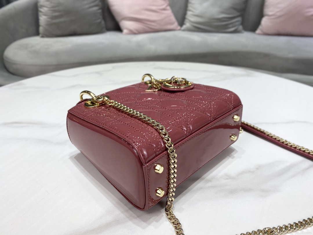 Dior Mini Lady Dior Bag M0505 Hibiscus Powder Patent Cannage Calfskin