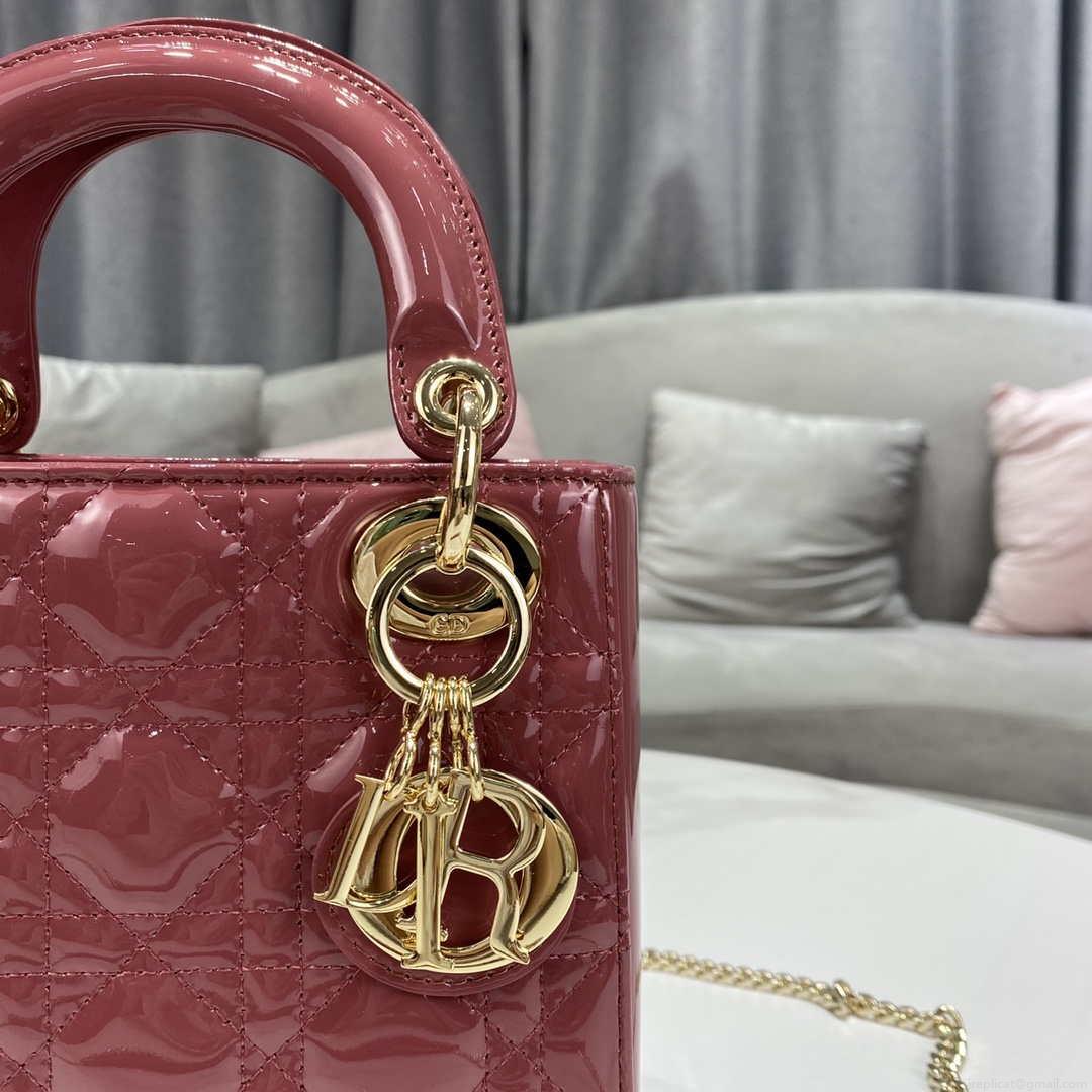 Dior Mini Lady Dior Bag M0505 Hibiscus Powder Patent Cannage Calfskin