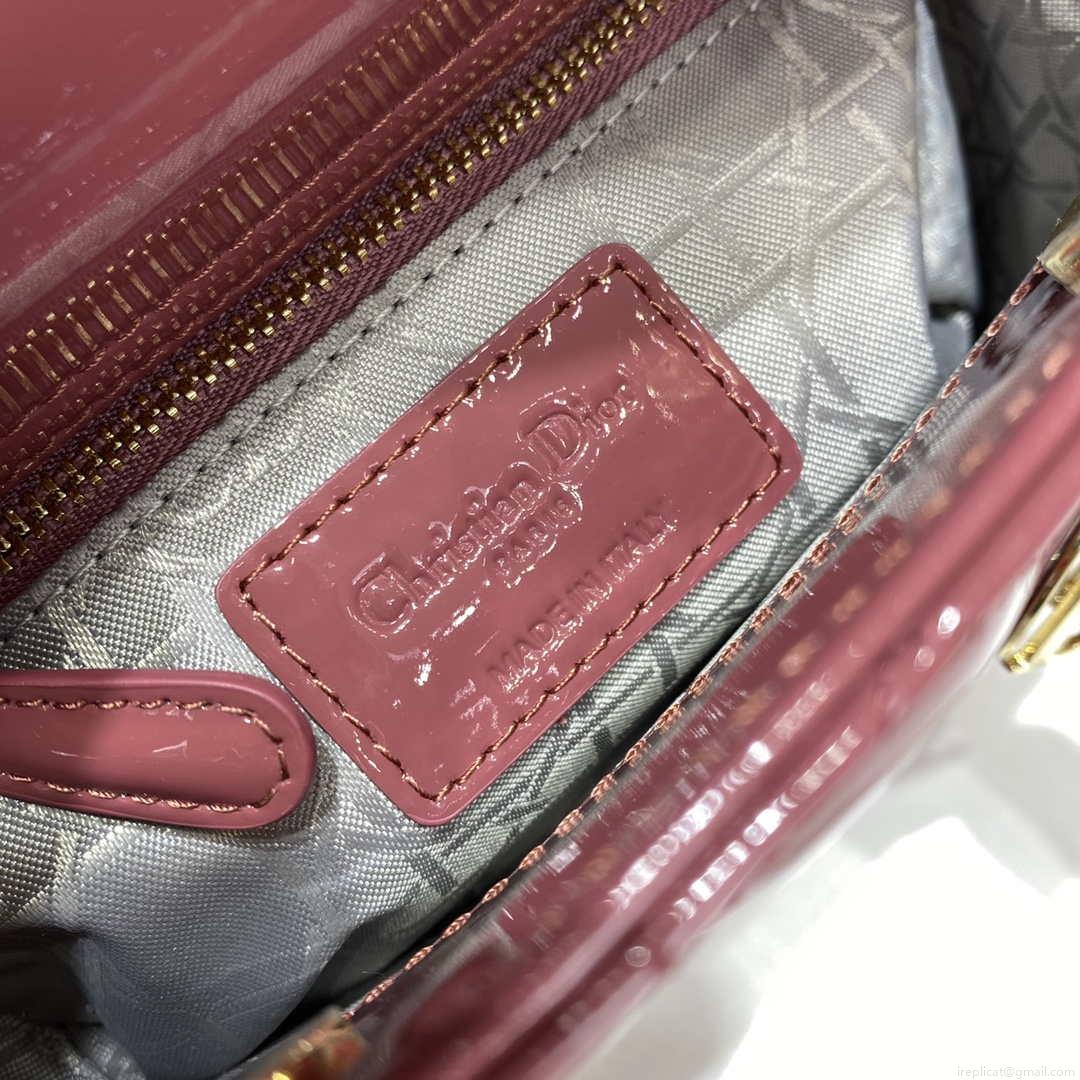 Dior Mini Lady Dior Bag M0505 Hibiscus Powder Patent Cannage Calfskin