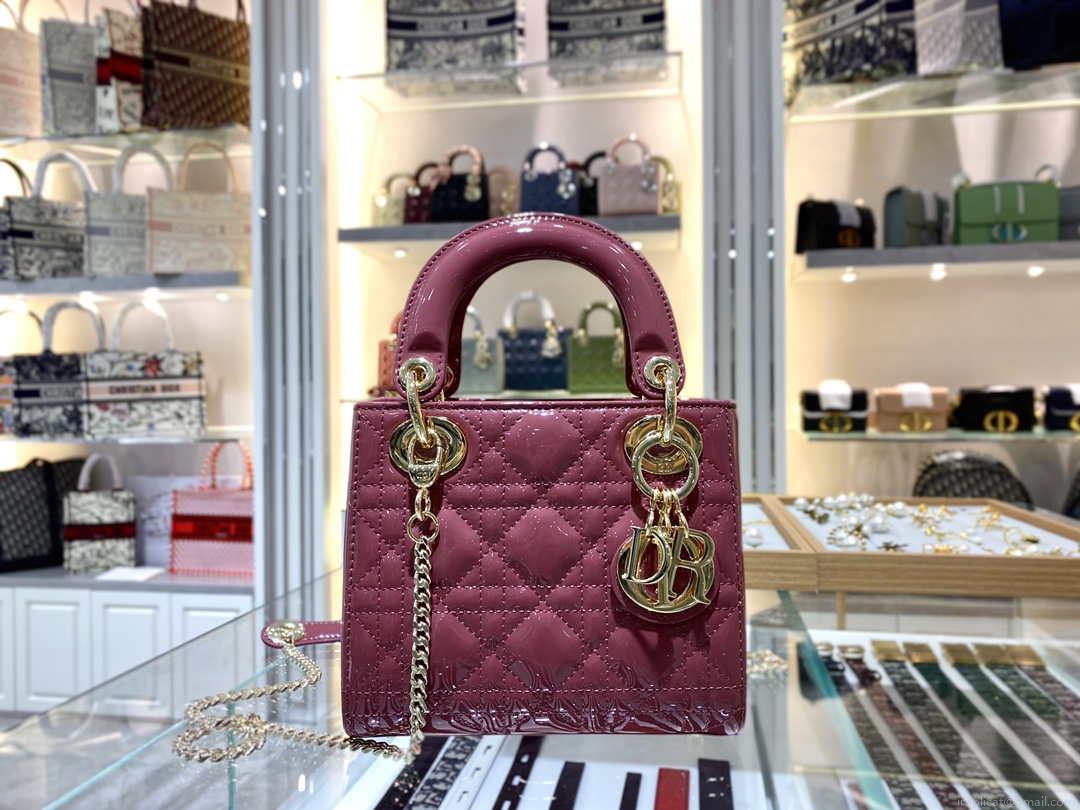 Dior Mini Lady Dior Bag M0505 Hibiscus Powder Patent Cannage Calfskin