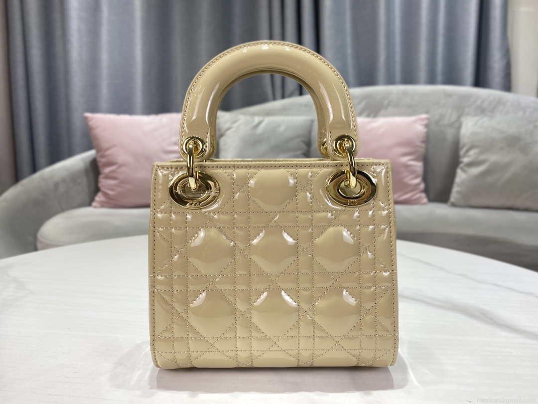 Dior M0505 Mini Lady Dior Bag Apricot Gold Patent Cannage Calfskin