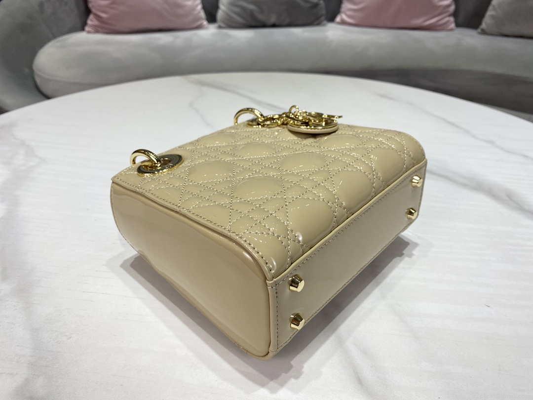 Dior M0505 Mini Lady Dior Bag Apricot Gold Patent Cannage Calfskin