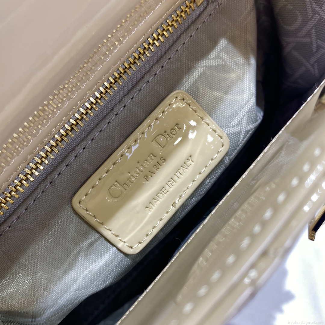 Dior M0505 Mini Lady Dior Bag Apricot Gold Patent Cannage Calfskin