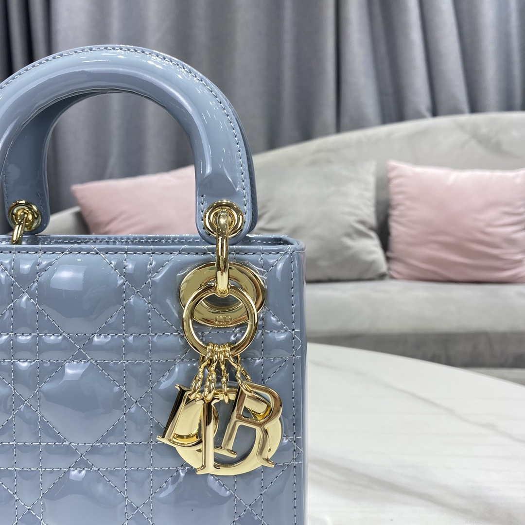 Dior M0505 Mini Lady Dior Bag Sky Blue Patent Cannage Calfskin