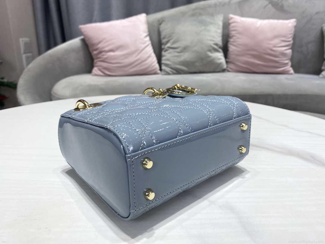 Dior M0505 Mini Lady Dior Bag Sky Blue Patent Cannage Calfskin