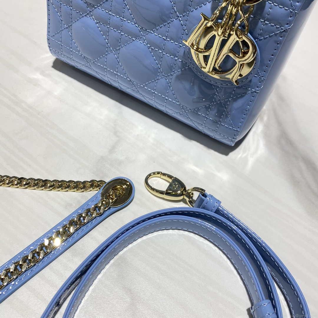 Dior M0505 Mini Lady Dior Bag chrysanthemum Blue Patent Cannage Calfskin