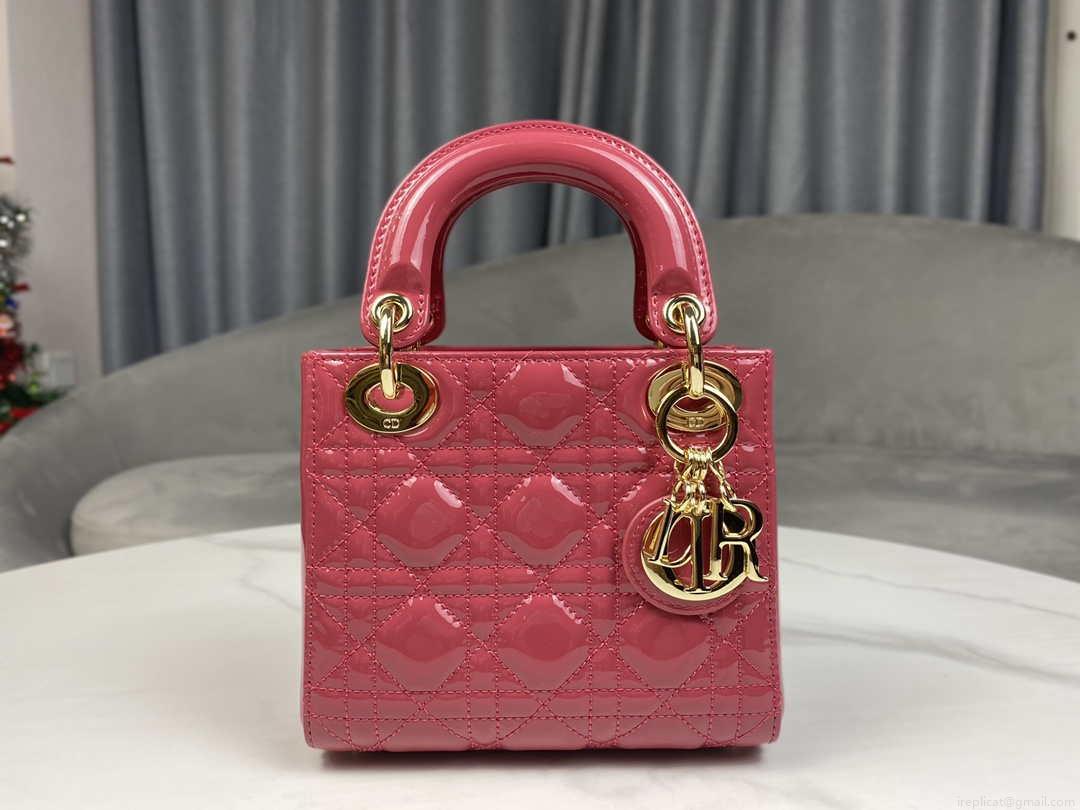 Dior M0505 Mini Lady Dior Bag Pink Patent Cannage Calfskin