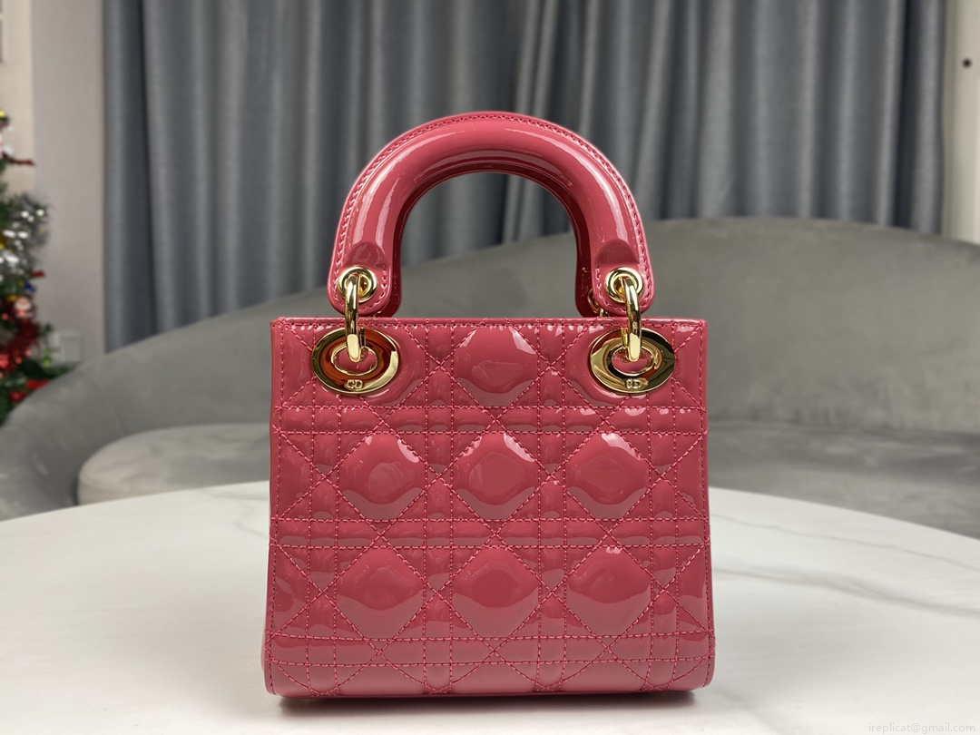 Dior M0505 Mini Lady Dior Bag Pink Patent Cannage Calfskin