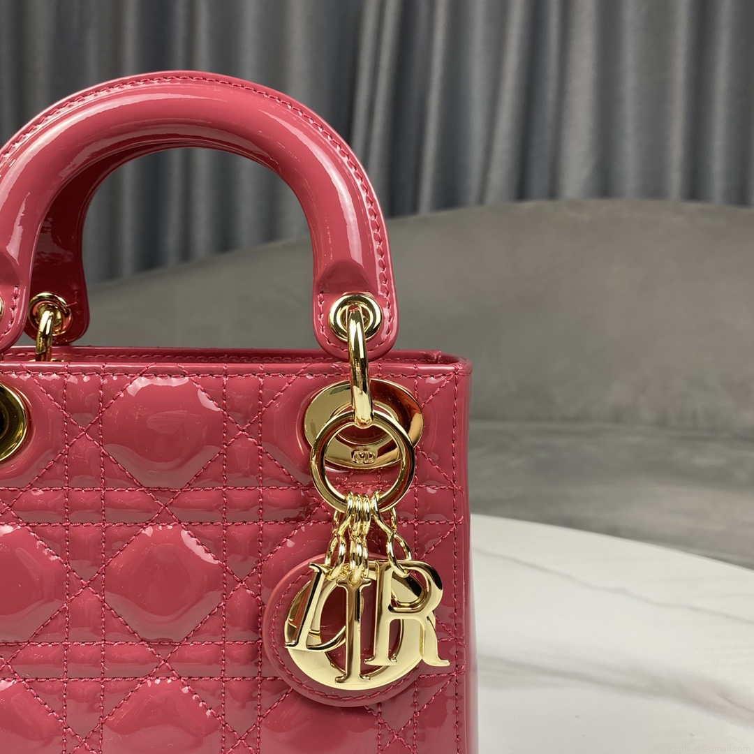 Dior M0505 Mini Lady Dior Bag Pink Patent Cannage Calfskin