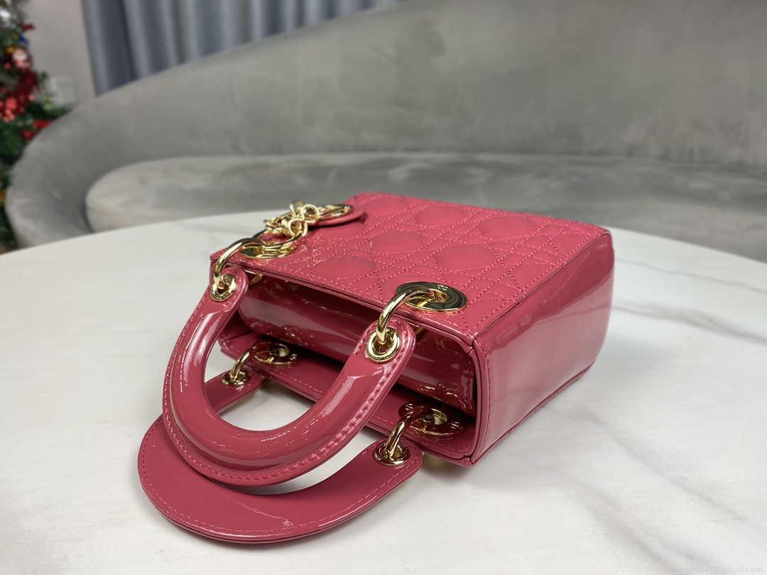 Dior M0505 Mini Lady Dior Bag Pink Patent Cannage Calfskin