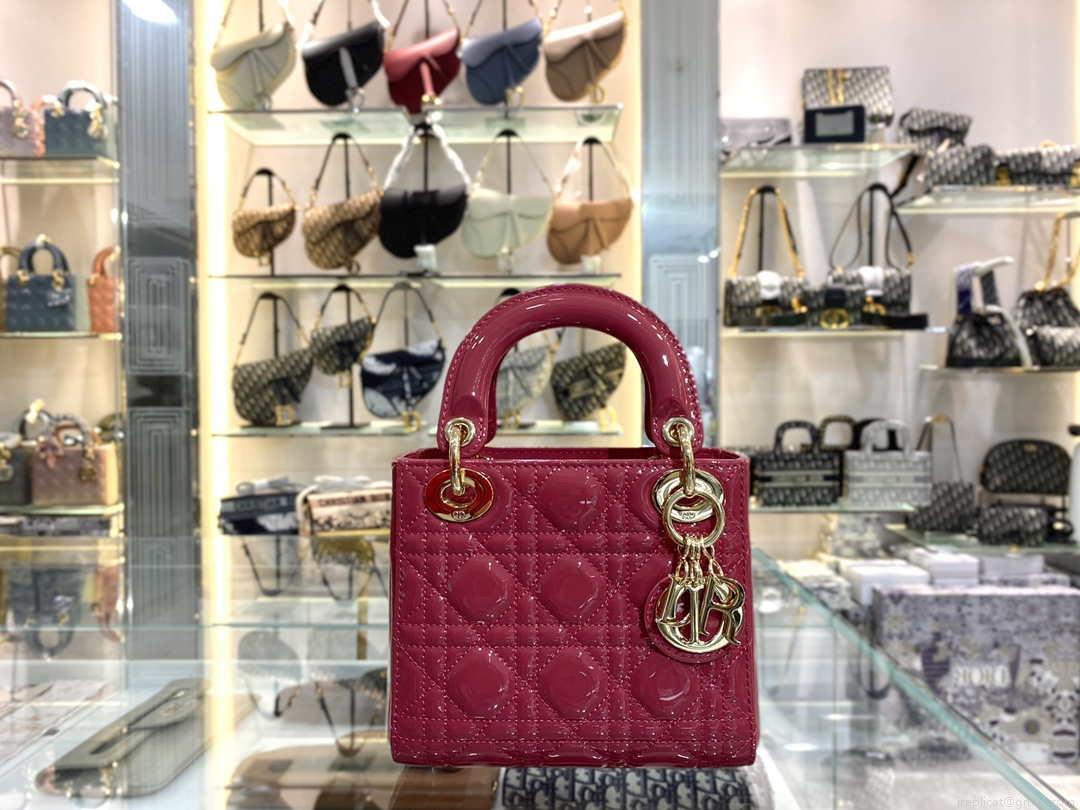 Dior M0505 Mini Lady Dior Bag Pink Patent Cannage Calfskin