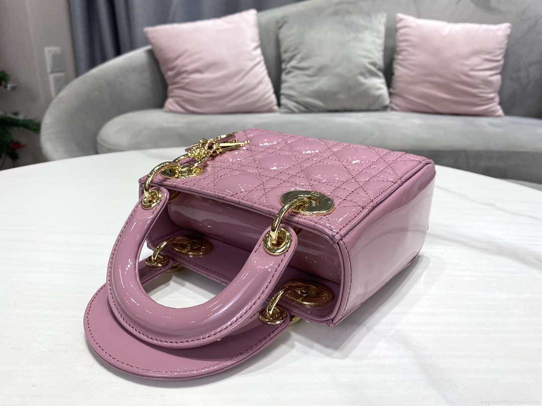 Dior M0505 Mini Lady Dior Bag Light Purple Pink Patent Cannage Calfskin