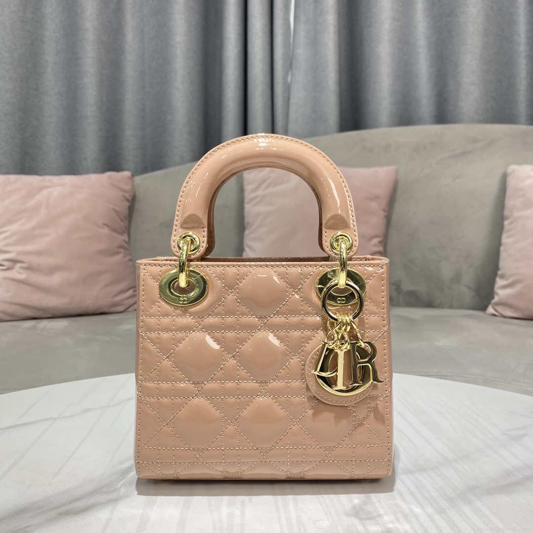 Dior M0505 Mini Lady Dior Bag Nude Patent Cannage Calfskin