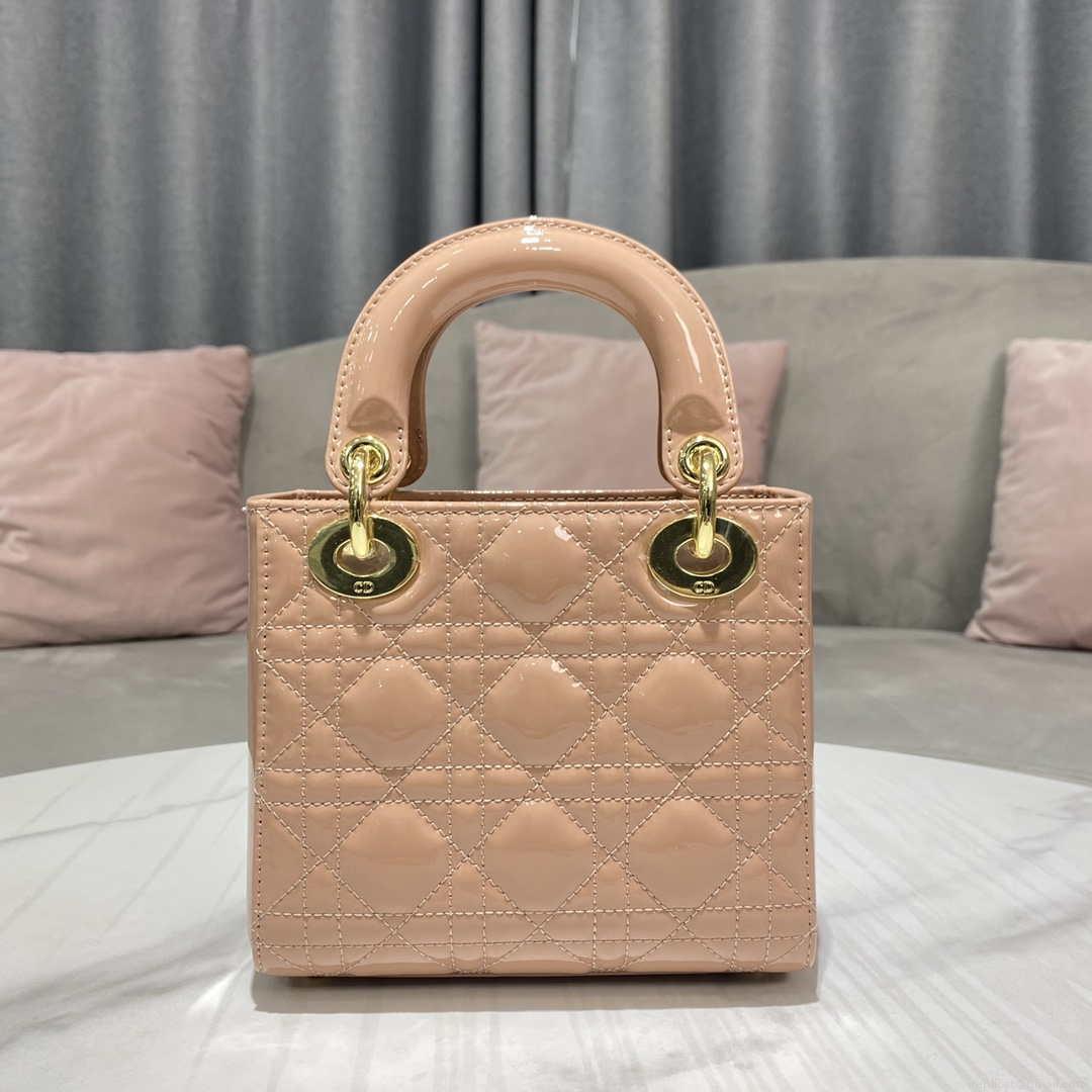 Dior M0505 Mini Lady Dior Bag Nude Patent Cannage Calfskin