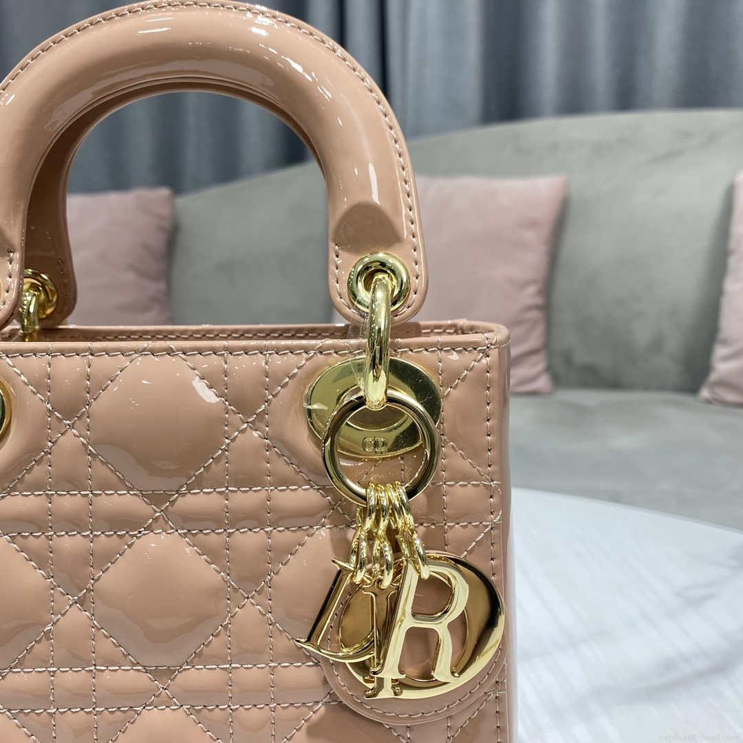 Dior M0505 Mini Lady Dior Bag Nude Patent Cannage Calfskin
