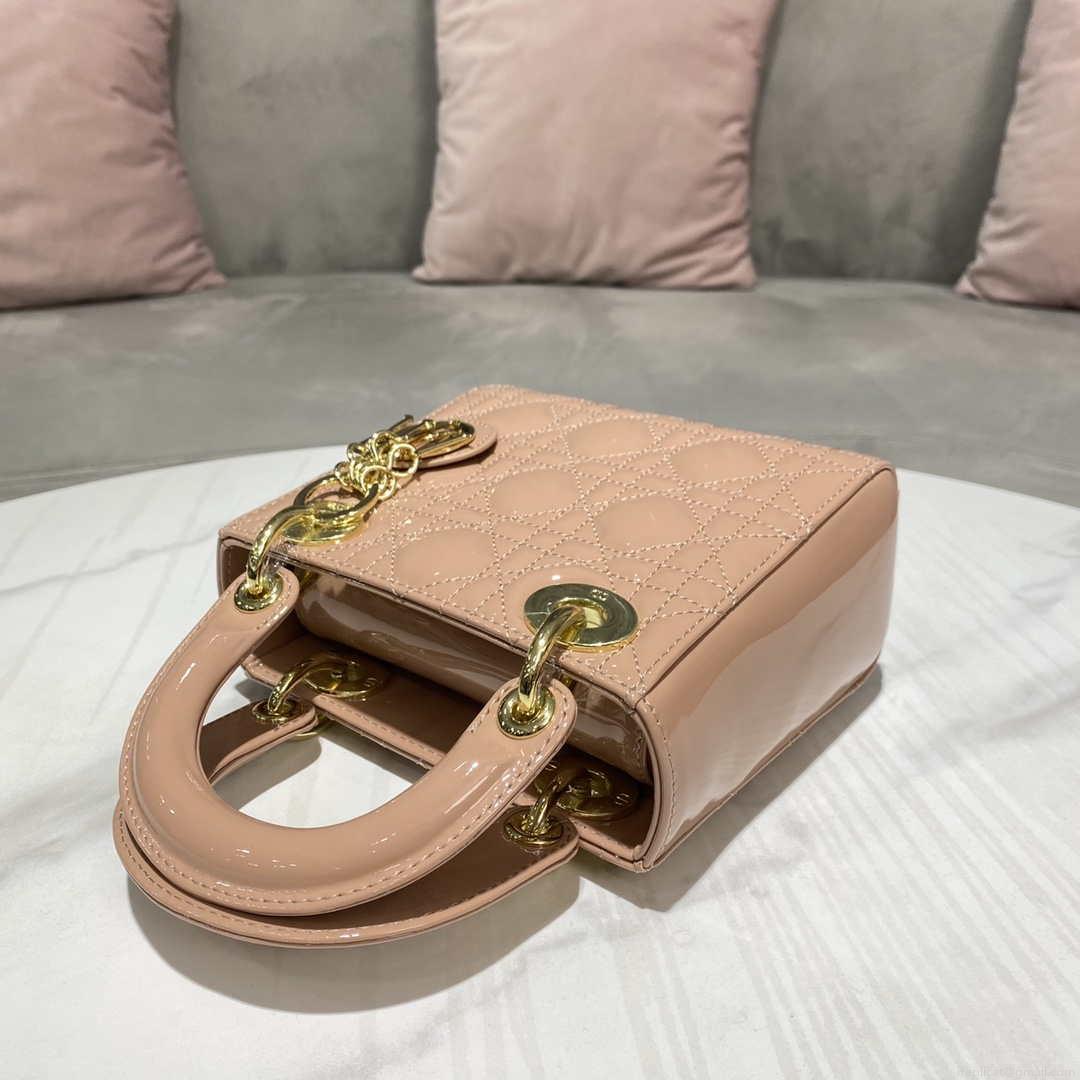 Dior M0505 Mini Lady Dior Bag Nude Patent Cannage Calfskin