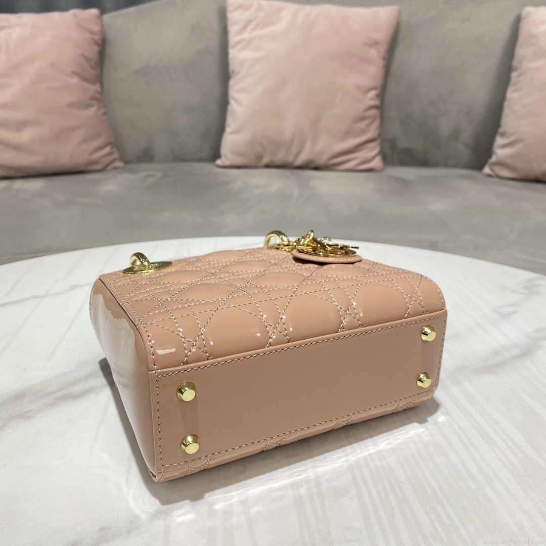 Dior M0505 Mini Lady Dior Bag Nude Patent Cannage Calfskin