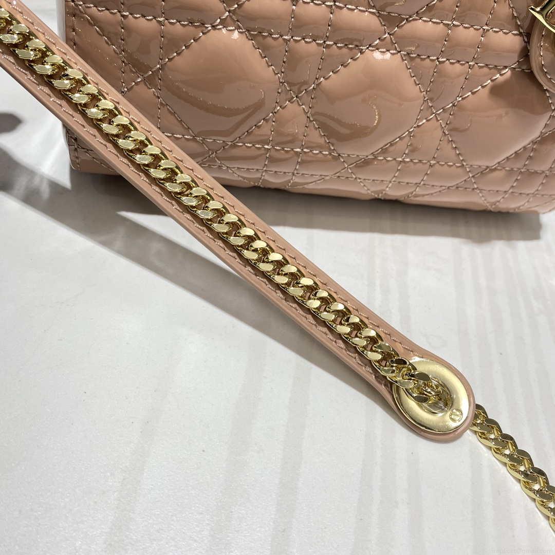 Dior M0505 Mini Lady Dior Bag Nude Patent Cannage Calfskin