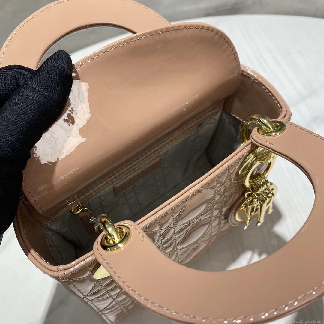 Dior M0505 Mini Lady Dior Bag Nude Patent Cannage Calfskin