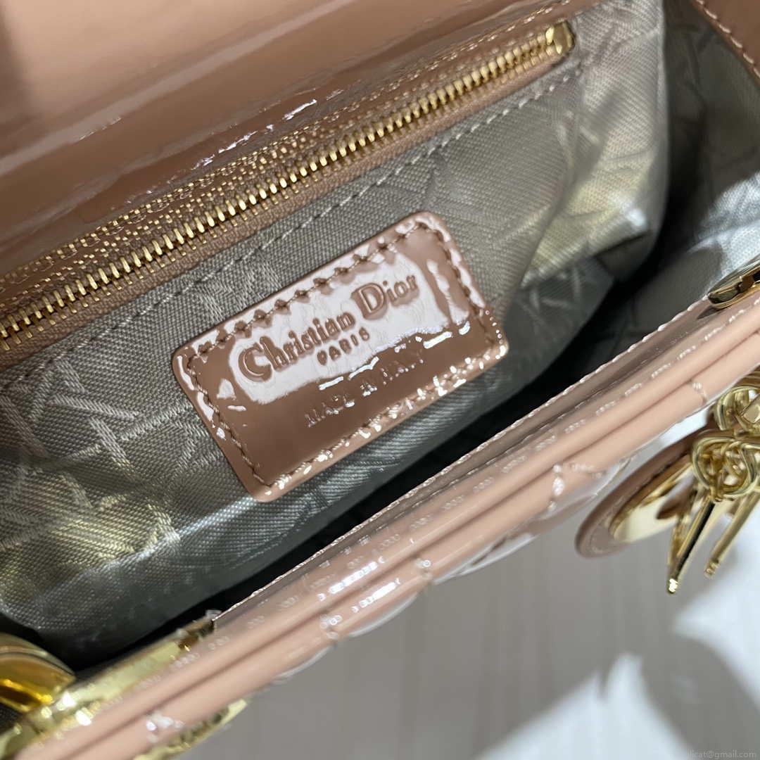 Dior M0505 Mini Lady Dior Bag Nude Patent Cannage Calfskin