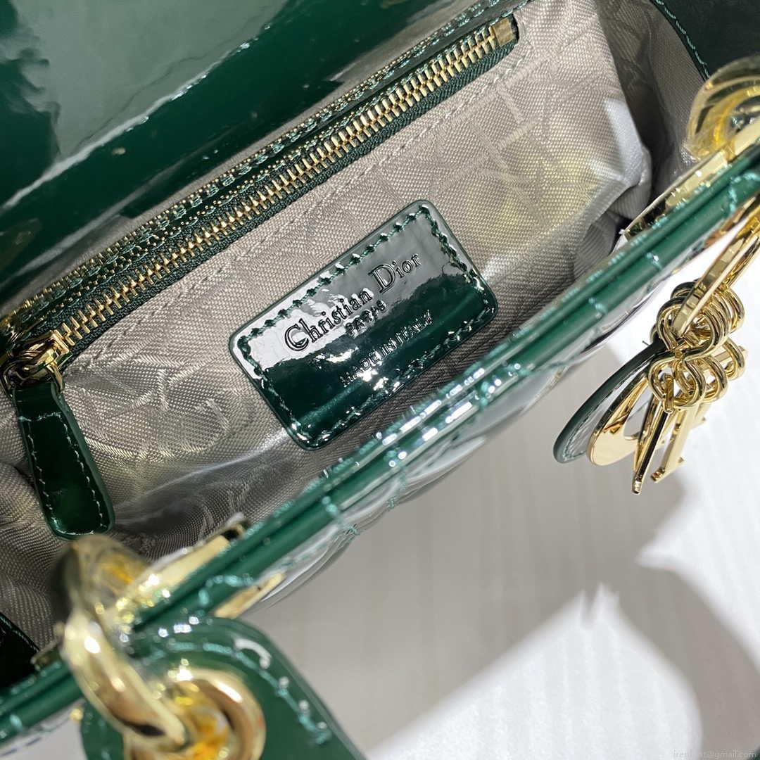 Dior M0505 Mini Lady Dior Bag Dark Green Patent Cannage Calfskin