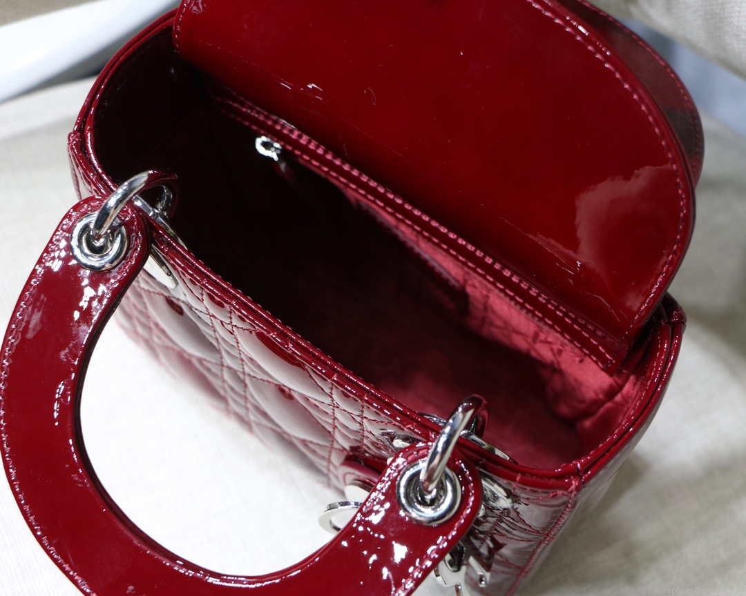 Dior M0505 Mini Lady Dior Bag Wine Red Patent Cannage Calfskin Silver