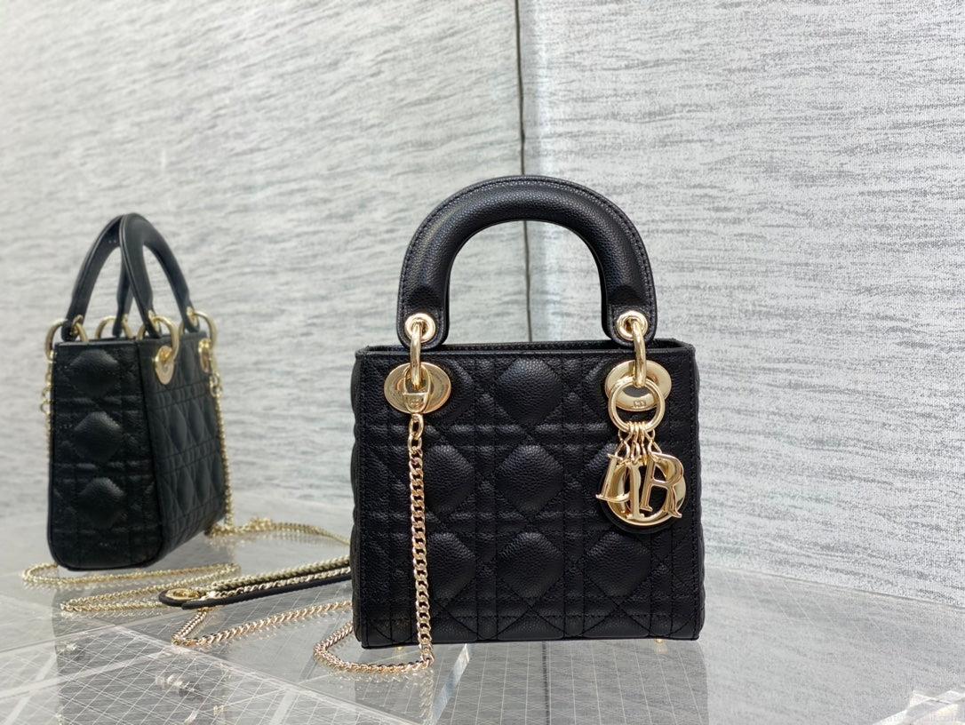 Dior M0505 Mini Dior Lady Bag Black Cannage Calfskin Gold