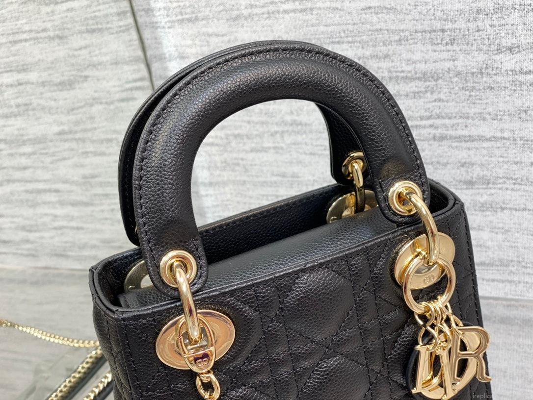 Dior M0505 Mini Dior Lady Bag Black Cannage Calfskin Gold