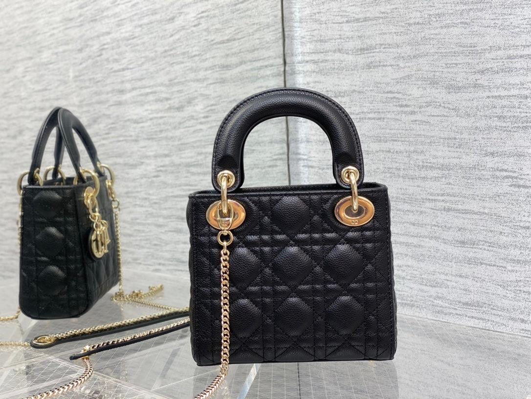 Dior M0505 Mini Dior Lady Bag Black Cannage Calfskin Gold