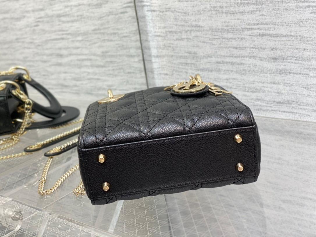Dior M0505 Mini Dior Lady Bag Black Cannage Calfskin Gold