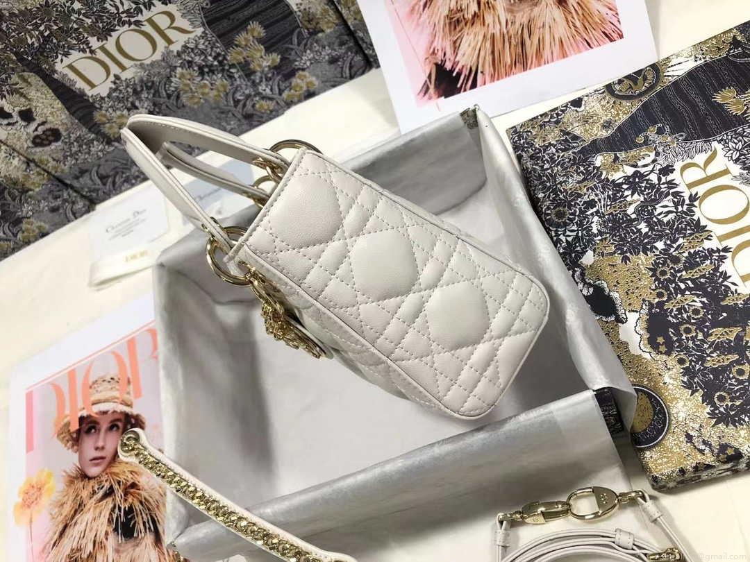 Dior M0505 Mini Dior Lady Bag White Cannage lambskin Gold
