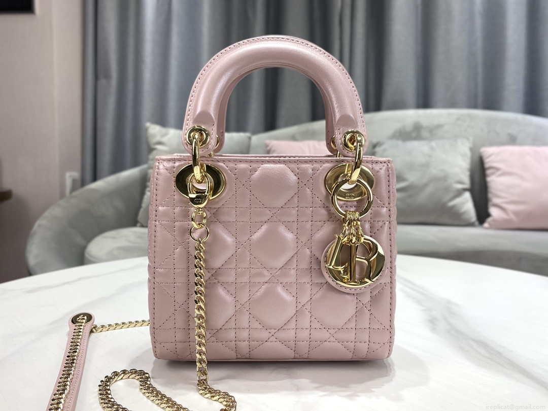 Dior M0505 Mini Dior Lady Bag Pink Cannage lambskin Gold