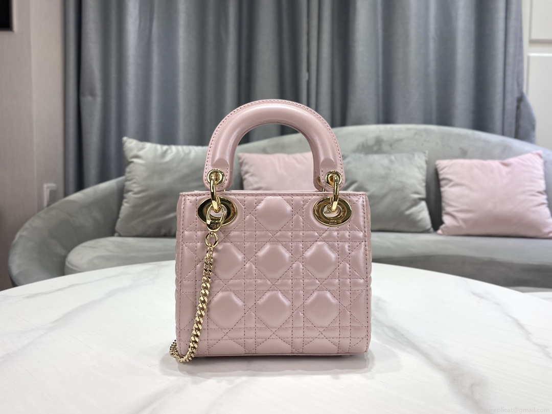 Dior M0505 Mini Dior Lady Bag Pink Cannage lambskin Gold
