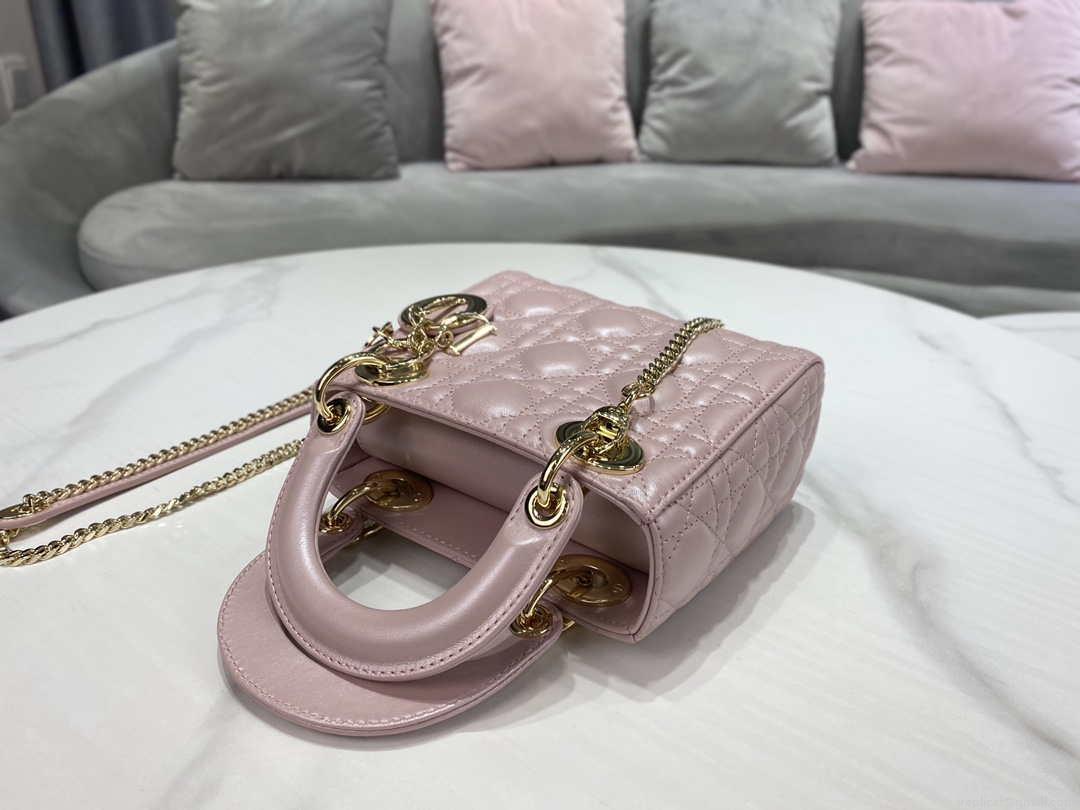 Dior M0505 Mini Dior Lady Bag Pink Cannage lambskin Gold