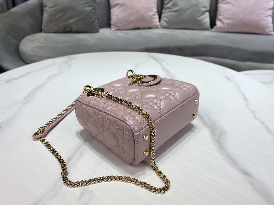 Dior M0505 Mini Dior Lady Bag Pink Cannage lambskin Gold