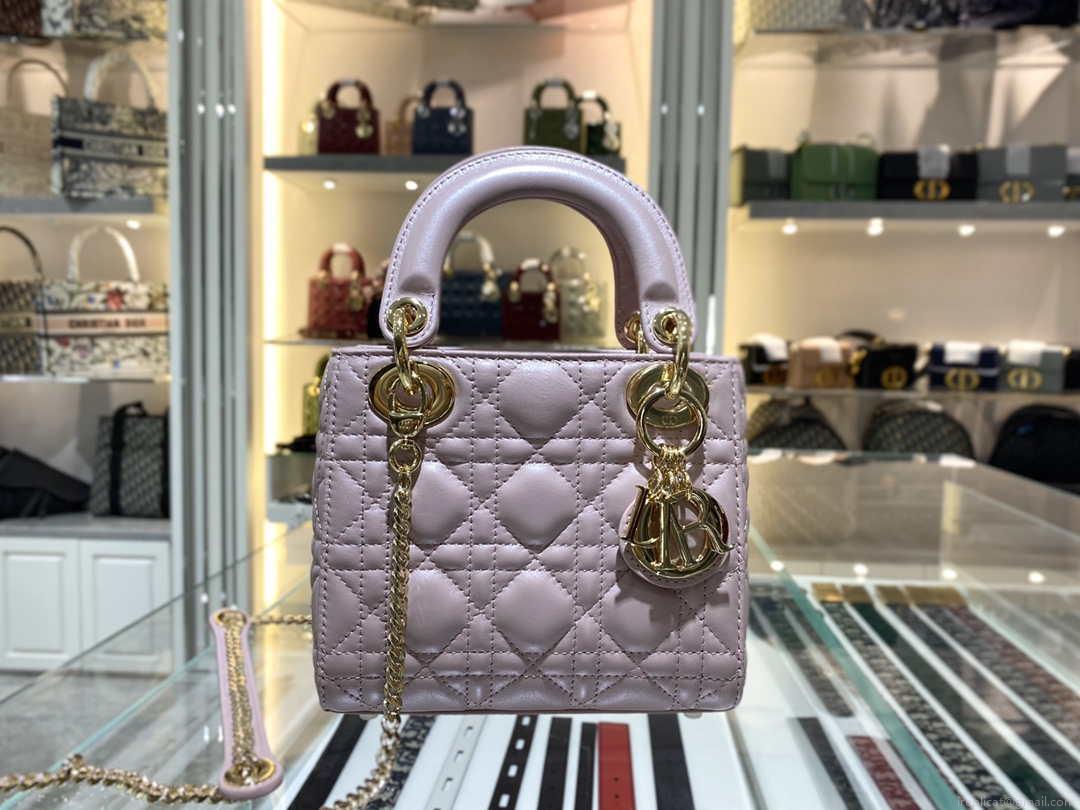 Dior M0505 Mini Dior Lady Bag Pink Cannage lambskin Gold