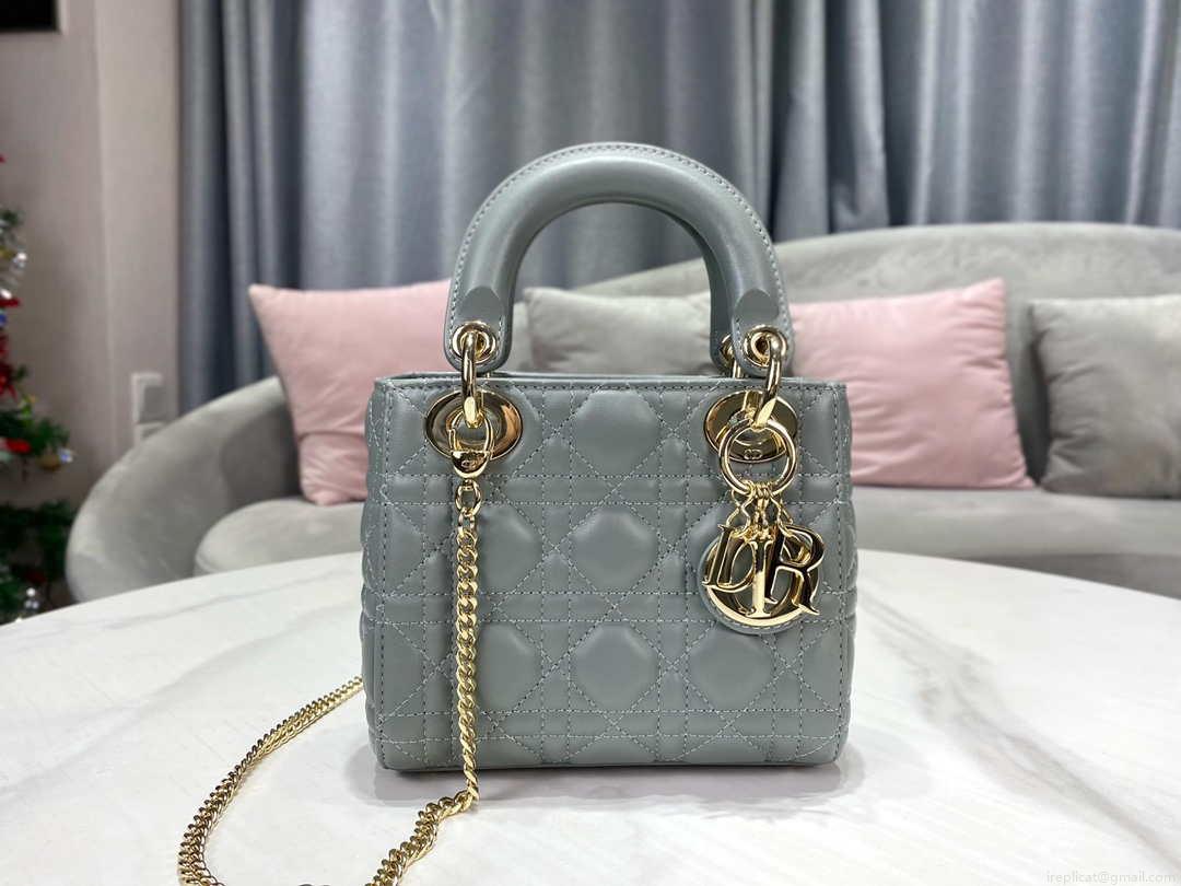 Dior M0505 Mini Dior Lady Bag Light Blue Cannage lambskin Gold