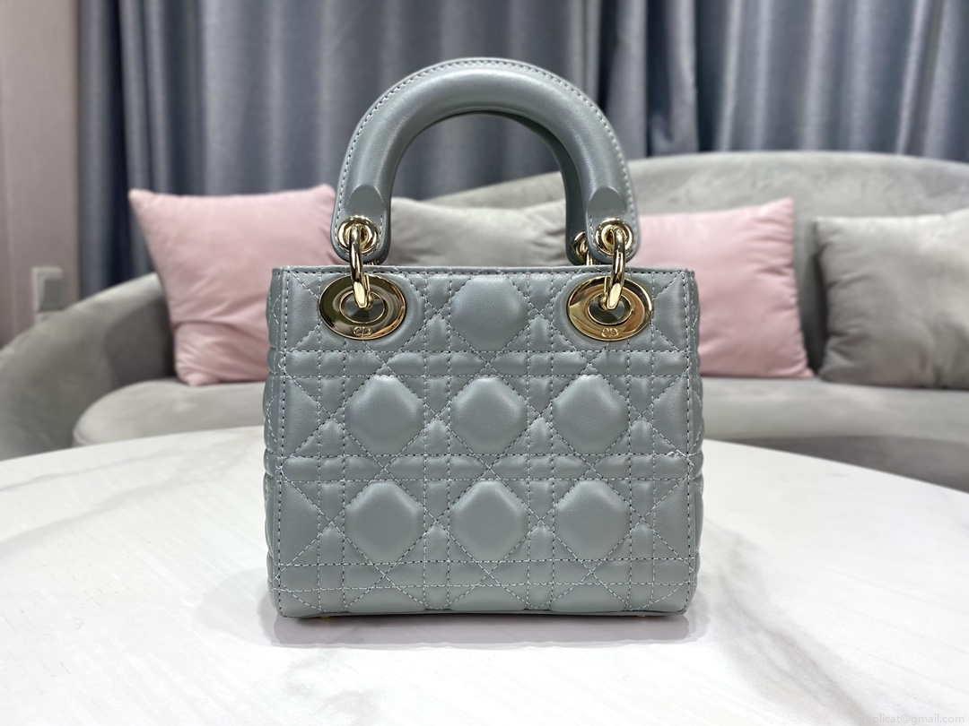 Dior M0505 Mini Dior Lady Bag Light Blue Cannage lambskin Gold