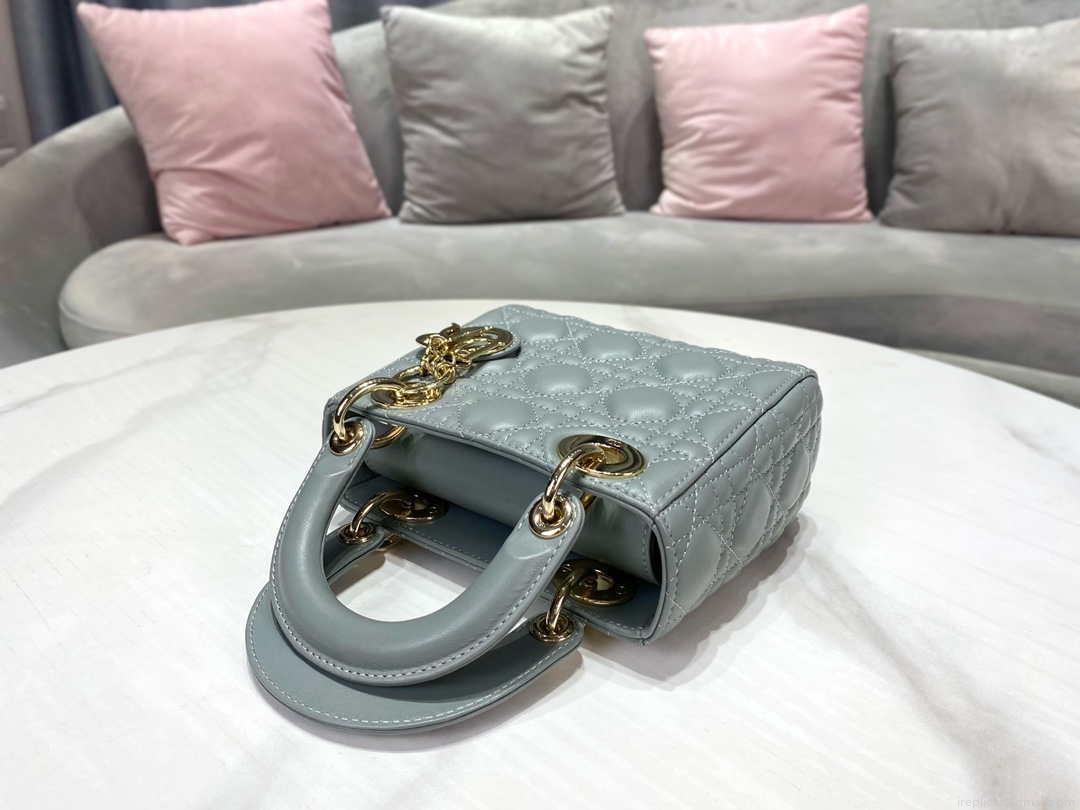 Dior M0505 Mini Dior Lady Bag Light Blue Cannage lambskin Gold