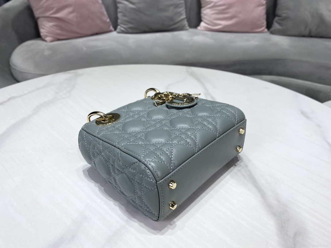 Dior M0505 Mini Dior Lady Bag Light Blue Cannage lambskin Gold