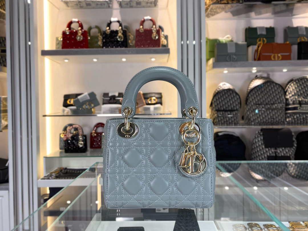 Dior M0505 Mini Dior Lady Bag Light Blue Cannage lambskin Gold