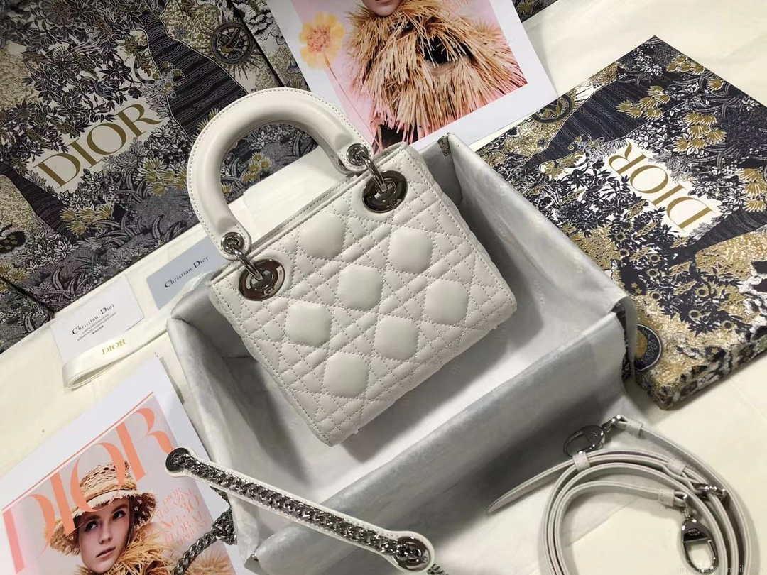 Dior M0505 Mini Dior Lady Bag White Cannage lambskin Sliver