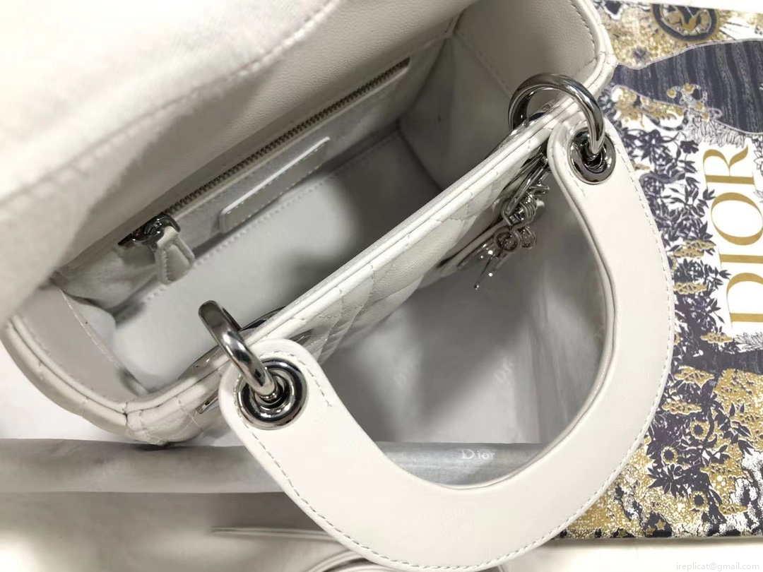 Dior M0505 Mini Dior Lady Bag White Cannage lambskin Sliver