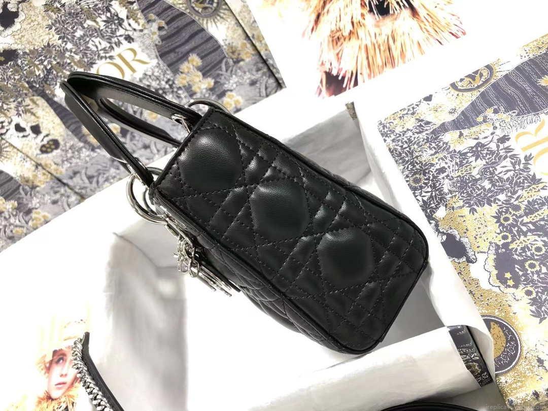 Dior M0505 Mini Dior Lady Bag Black Cannage lambskin Sliver