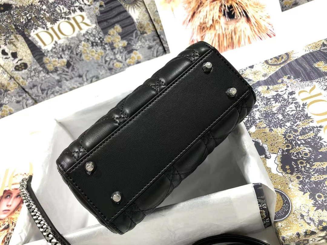 Dior M0505 Mini Dior Lady Bag Black Cannage lambskin Sliver