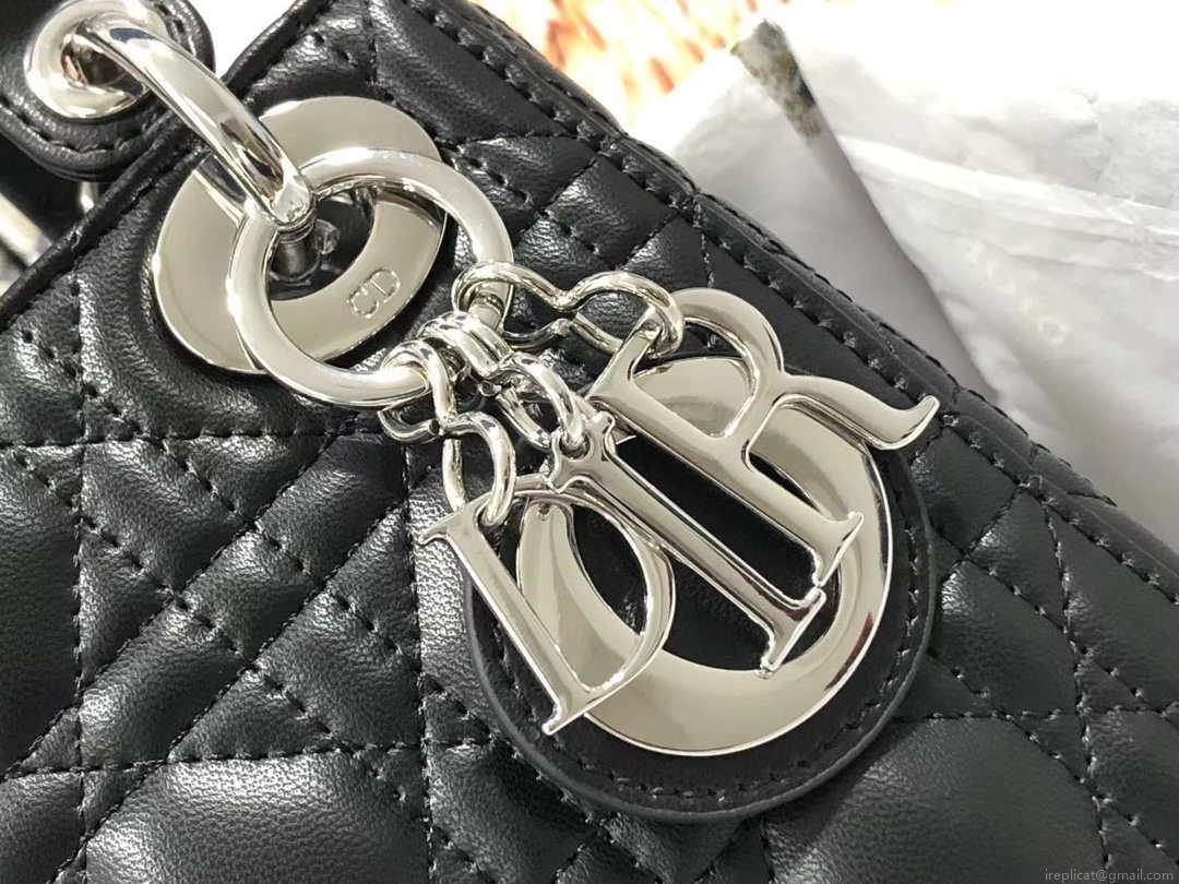Dior M0505 Mini Dior Lady Bag Black Cannage lambskin Sliver