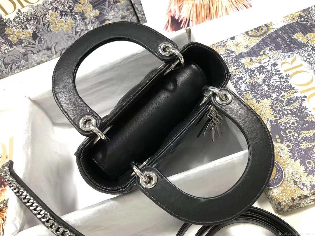 Dior M0505 Mini Dior Lady Bag Black Cannage lambskin Sliver