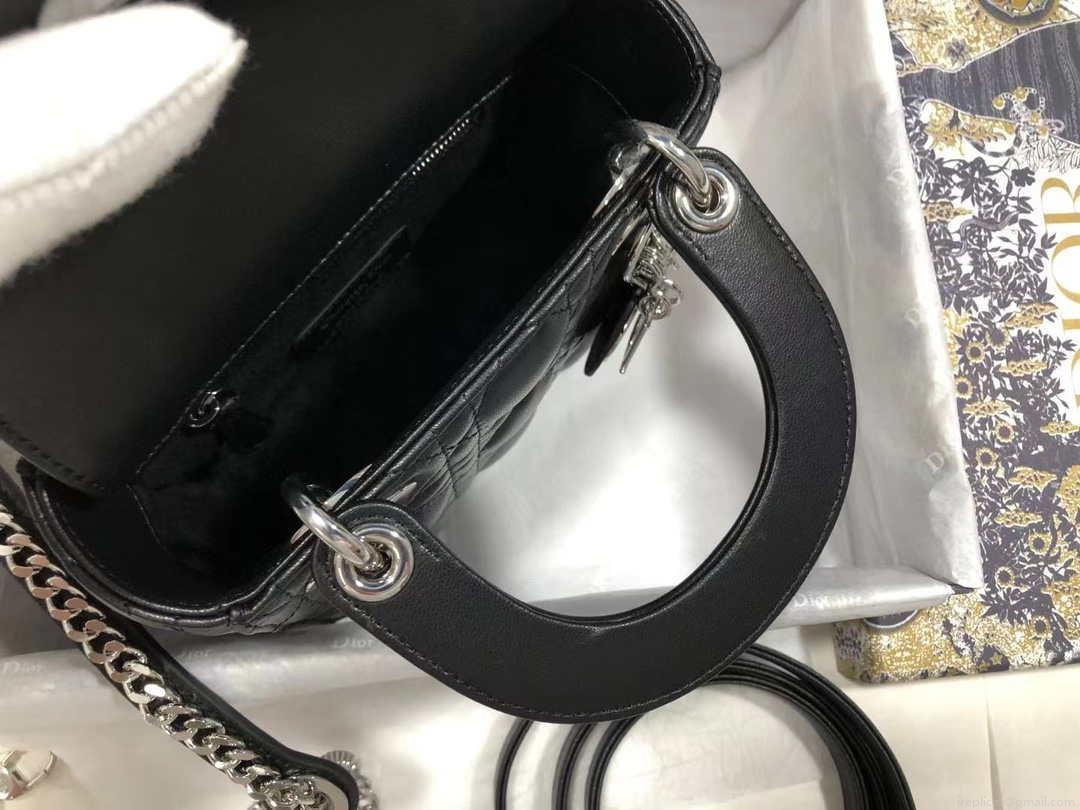 Dior M0505 Mini Dior Lady Bag Black Cannage lambskin Sliver